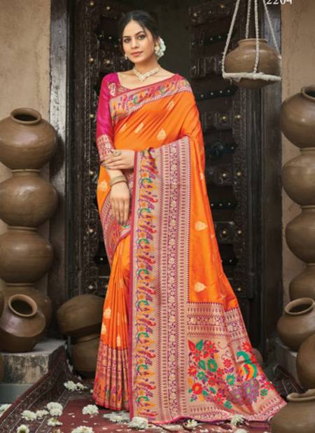 Orange Colour SANGAM SHWETAMBARI New Designer Heavy Wedding Wear Silk Saree Collection 2204